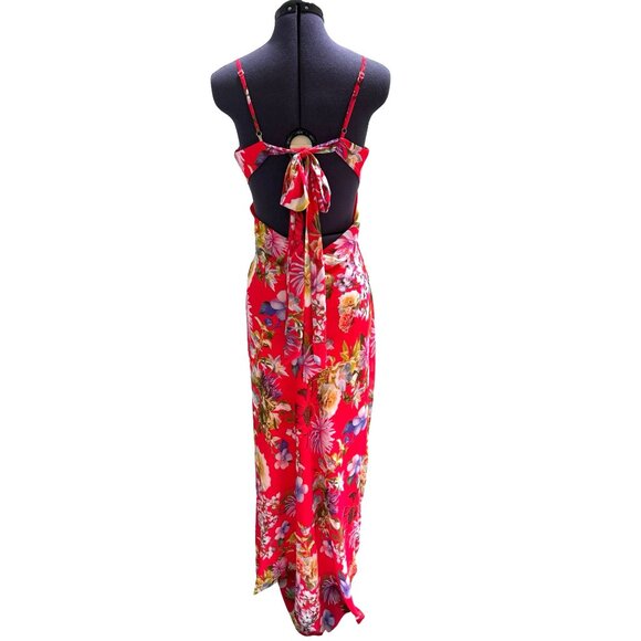 NWT Aqua‎ Red Floral Halter Formal Maxi Dress Size 12 Tie Back - Picture 4 of 14